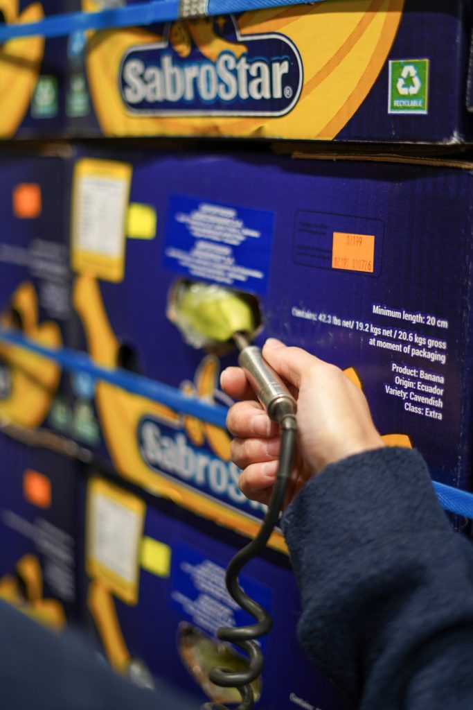 Etiquetado y control de cajas de banana en Holowiniec Hermanos