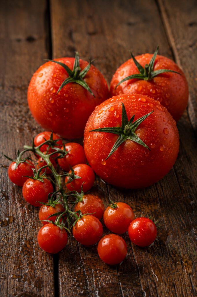 Tomates cherry, perita y redondos frescos